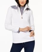 Tommy Hilfiger Gingham-trim Quarter-zip Top, Created For Macy's