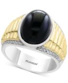 Effy Men's Onyx (5-5/8 Ct. T.w.) And Diamond (1/10 Ct. T.w.) Two-tone Ring In Sterling Silver