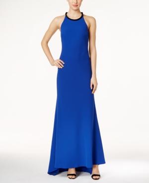 Calvin Klein Embellished Halter-neck Crepe Gown