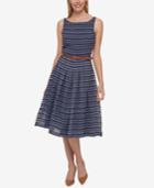 Tommy Hilfiger Belted Shadow-stripe Dress, Created For Macy's