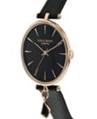 Lola Rose Success, Ladies, Black Leather Strap With Genuine Black Agate Stone Hanging Charm, 34mm