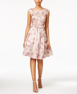 Sl Fashions Embroidered Mesh Fit & Flare Dress