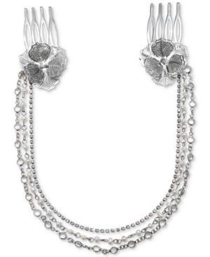 Badgley Mischka Silver-tone Crystal Chain Double Hair Combs