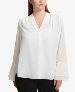 Calvin Klein Plus Size Tie Bell-sleeve Top