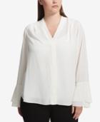 Calvin Klein Plus Size Tie Bell-sleeve Top