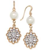 Charter Club Two-tone Crystal Filigree & Imitation Pearl Drop Earrings, Created For Macy's