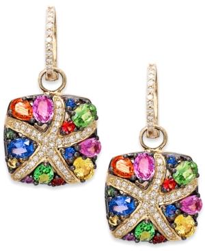 Watercolors By Effy Multicolor Sapphire (3-1/3 Ct. T.w.) And Diamond (1/4 Ct. T.w.) Starfish Earrings In 14k Gold, Created For Macy's