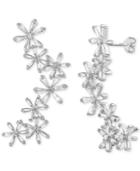 Cubic Zirconia Baguette Flower Ear Climbers In Sterling Silver