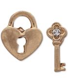 Lonna & Lilly Gold-tone Crystal Key & Lock Mismatch Stud Earrings