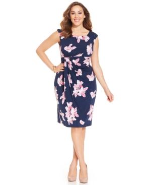 Connected Plus Size Floral-print Faux-wrap Dress