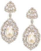 Nina Gold-tone Cubic Zirconia & Imitation Pearl Drop Earrings