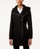 Calvin Klein Hooded Asymmetrical Faux-leather-trim Walker Coat