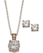Giani Bernini 2-pc. Set Cubic Zirconia Round Pendant Necklace And Stud Earring Set In 18k Rose Gold-plated Sterling Silver, Only At Macy's