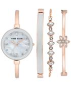 Anne Klein Women's Rose Gold-tone Bangle Bracelet Watch Set 32mm