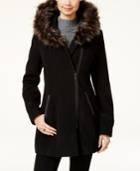 Maralyn & Me Juniors' Faux-fur-trim Asymmertical Hooded Coat