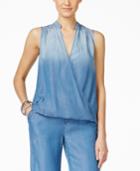 Inc International Concepts Denim Faux-wrap Top, Only At Macy's