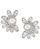Carolee Silver-tone Imitation Pearl And Crystal Crescent Stud Earrings