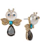Betsey Johnson Gold-tone Faux-pearl Bug Drop Earrings