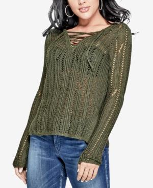 Guess Sheer Metallic Lace-up Sweater