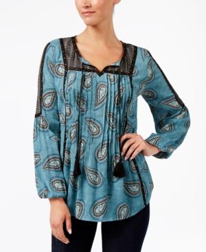 Style & Co Petite Paisley-print Peasant Top, Created For Macy's