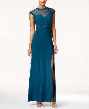 Nightway Petite Illusion Slit A-line Gown
