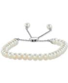 White Cultured Freshwater Pearl (6-1/2mm) Bolo Bracelet In Sterling Silver (also In Gray Or Pink Cultured Freshwater Pearl)