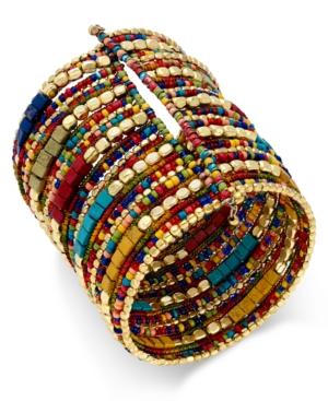 Gold-tone Beaded Long Cuff Bracelet