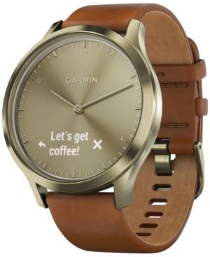 Garmin Unisex Vivomove Hr Brown Leather Strap Hybrid Smart Watch 43mm