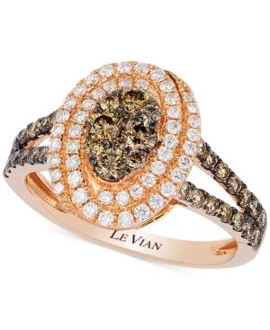 Le Vian Chocolatier Chocolate Deco Diamond Framed Cluster Ring (1 Ct. T.w.) In 14k Rose Gold