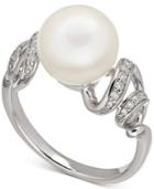 Freshwater Pearl (10mm) And Diamond (1/10 Ct. T.w.) Twisted Ring In Sterling Silver