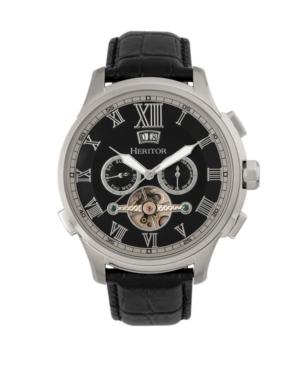 Heritor Automatic Hudson Silver & Black & Black Leather Watches 47mm