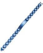 Men's Diamond Accent Id Plate Link Bracelet In Stainless Steel Blue Ion-plating