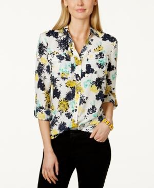 Charter Club 2-pocket Button-front Blouse, Floral Print