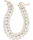 Charter Club Gold-tone Crystal & Imitation Pearl Triple-row Necklace, Created For Macy's