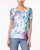 Alfred Dunner Petite Embellished Printed Lace Top