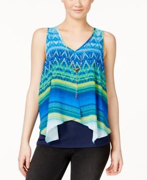 Bcx Juniors' Sleeveless Printed Necklace Blouse