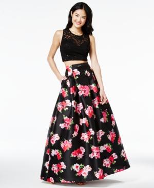 B Darlin Juniors' 2-pc. Floral-print A-line Gown, A Macy's Exclusive Style