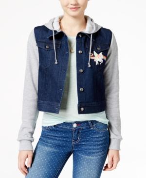 Lisa Frank Juniors' Unicorn Patch Hoodie Denim Jacket