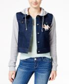 Lisa Frank Juniors' Unicorn Patch Hoodie Denim Jacket