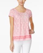 Charter Club Petite Cotton Printed Pintucked Top, Only At Macy's