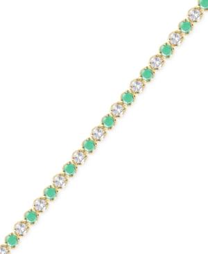 Emerald (3-1/6 Ct. T.w.) And White Topaz (2-1/5 Ct. T.w.) Bracelet In 18k Gold Over Sterling Silver