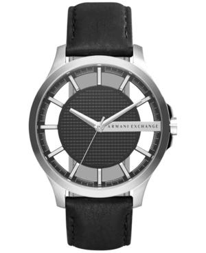 Ax Armani Exchange Men's Black Leather Strap Watch 46mm Ax2186