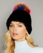 The Fur Vault Fox-trim Knitted Mink Fur Hat