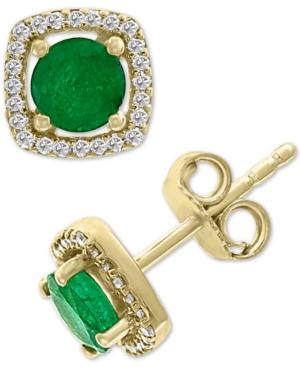 Effy Emerald (1 Ct. T.w.) & Diamond (1/8 Ct. T.w.) Stud Earrings In 14k Gold