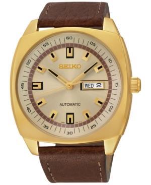 Seiko Men's Automatic Brown Leather Strap Watch 44mm Snkn02