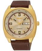 Seiko Men's Automatic Brown Leather Strap Watch 44mm Snkn02