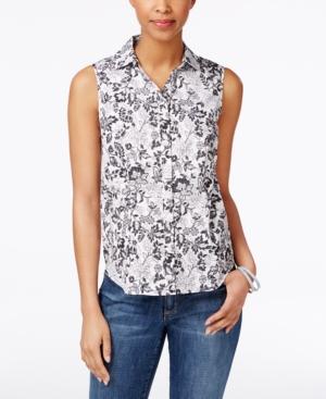 Charter Club Sleeveless Shirt, Floral Print