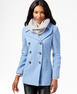 Calvin Klein Wool-cashmere-blend Peacoat With Free Infinity Scarf