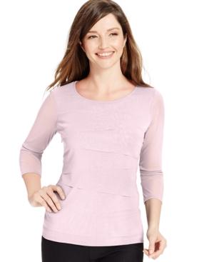 Alfani Petite Tiered-mesh Illusion-sleeve Top, Created For Macy's