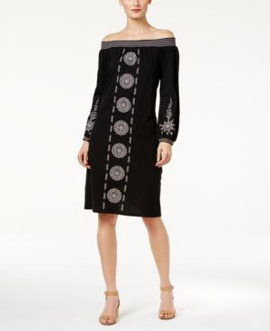Style & Co Petite Cotton Embroidered Off-the-shoulder Dress, Only At Macy's